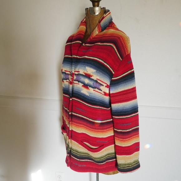 Vtg Ralph Lauren Cardigan Concho Southwestern Tribal Shawl Collar Sweater Knit L - Picture 5 of 7